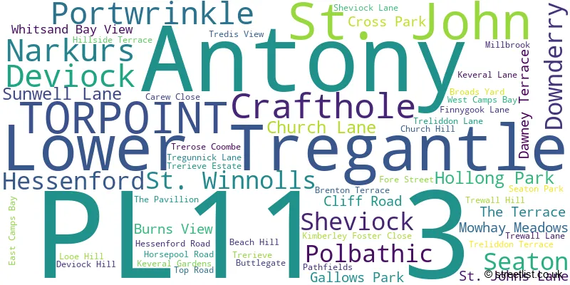 A word cloud for the PL11 3 postcode